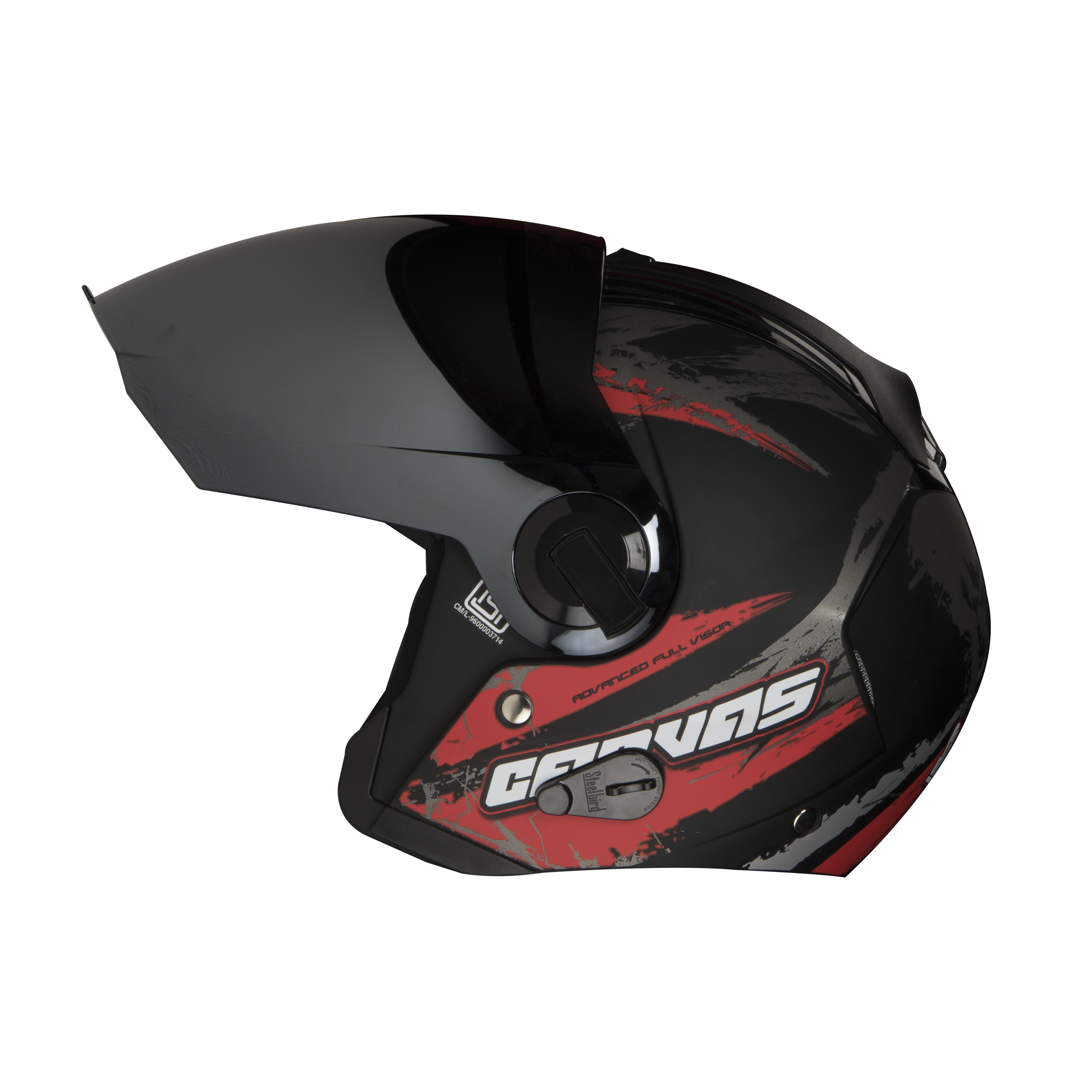 SBA-3 Canvas Glossy Black With Red ( Fitted With Clear Visor  Extra Silver Chrome Visor Free)